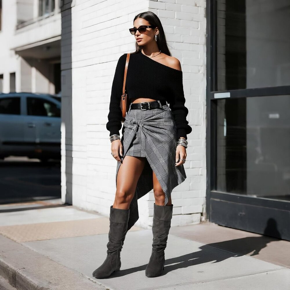 Women's Grey Dream Pairs Pull On Knee High Boots for Fall and Winter - Picture 2 of 6